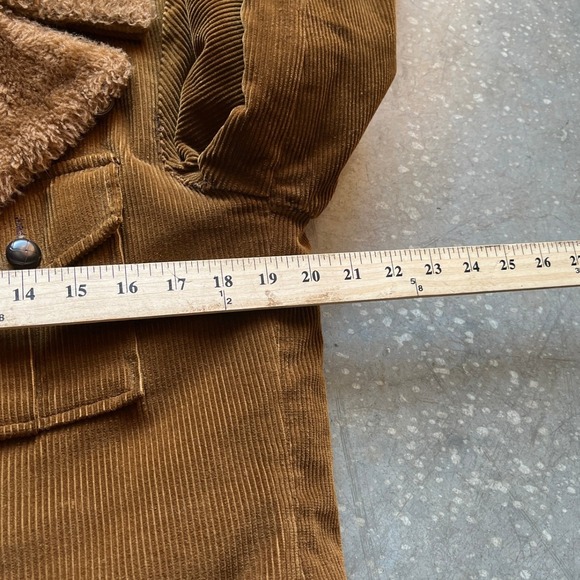 Vintage 70s Tan Corduroy Sherpa Lined Belted Winter Jacket Parka Coat Size 36 - Picture 6 of 9